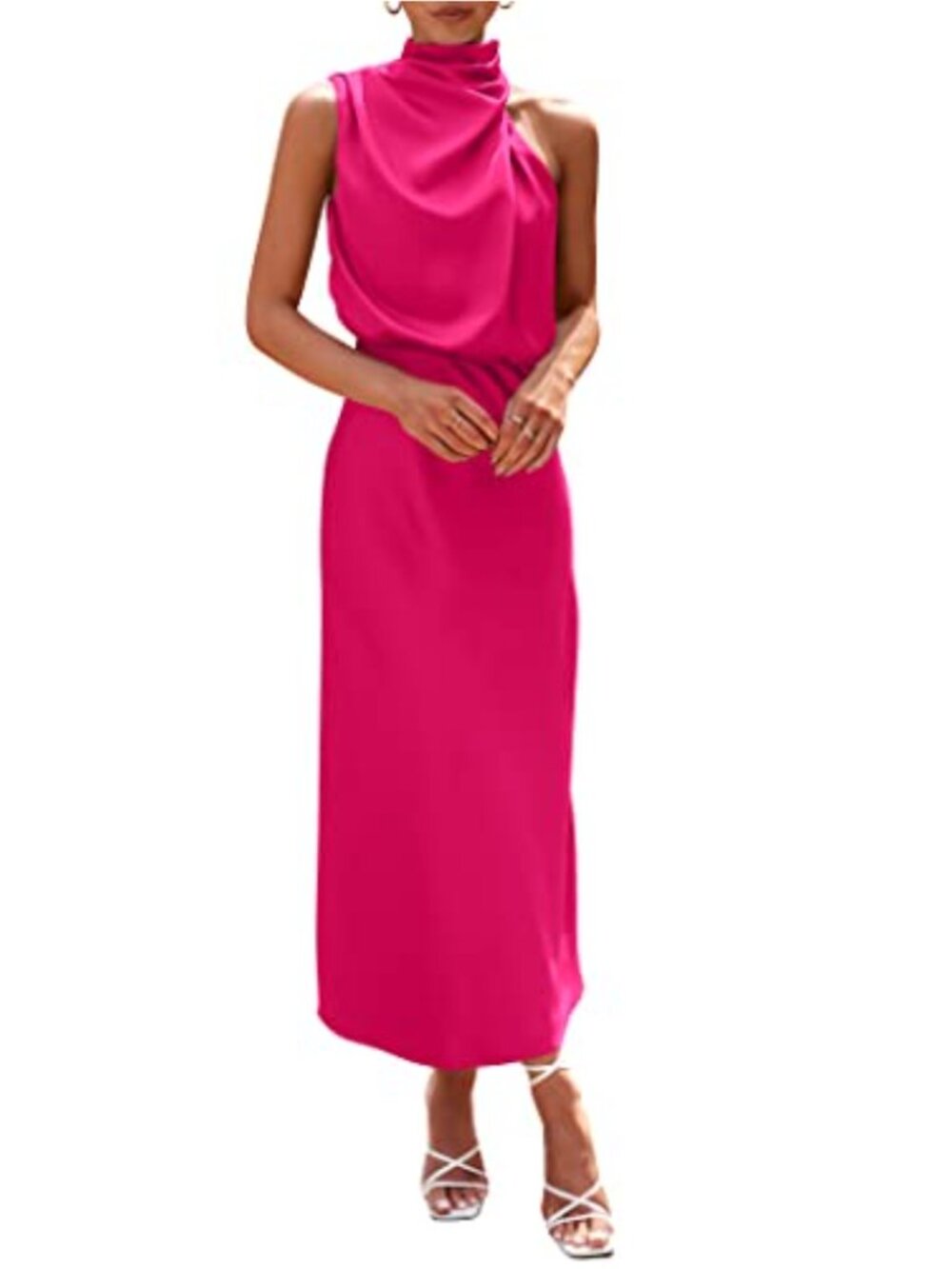 Mock Neck Sleeveless Maxi Satin Formal Party Dress